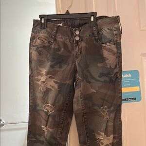 Green and Brown Skinny Jeans Distressed Camo